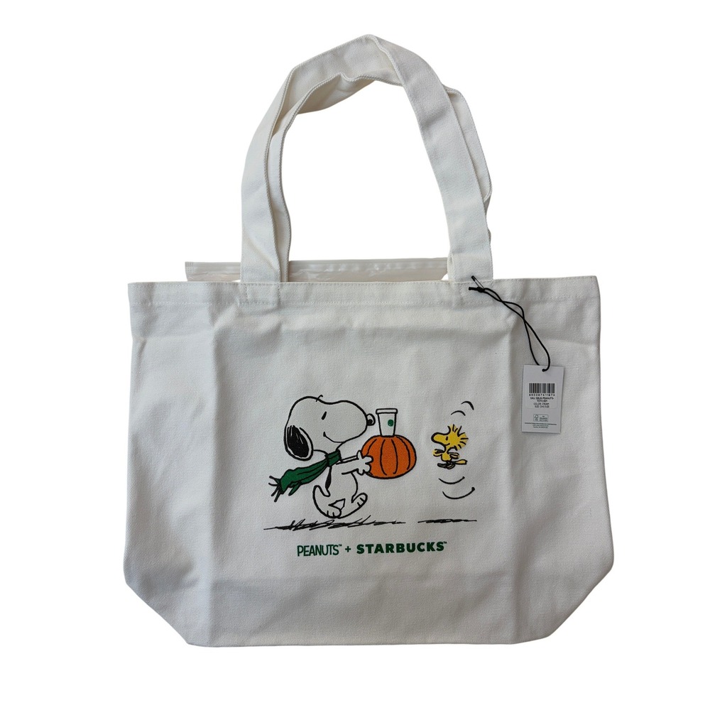 Starbucks x Peanuts Snoopy Woodstock Canvas Tote Bag Cream NWT Limited Edition